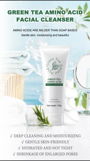 Cosméticos de beleza chá verde aminoácido limpeza facial limpador de espuma facial