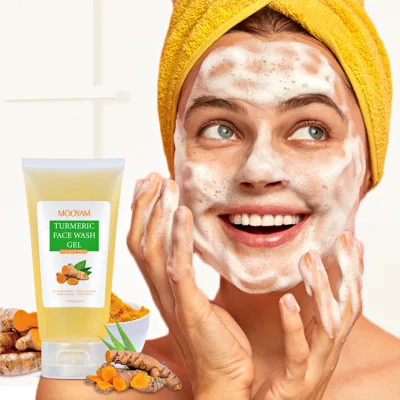 Cuidados com a pele de marca própria OEM, limpeza profunda, gel de lavagem facial, tratamento de acne, clareamento, extrato de cúrcuma, limpador facial